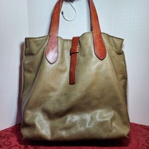 Lucky Brand Lucky Classic Leather Tote Bag Green/Brown NEEDS REPAIR